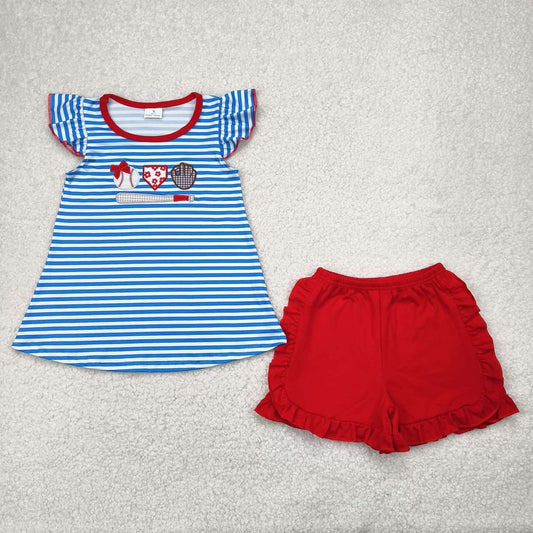 baseball embroidery Girls Suit Summer Set