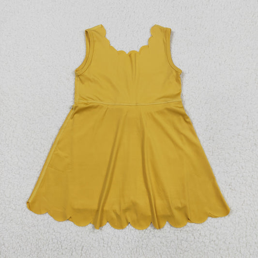 Yellow solid yoga sleeveless print girl dress