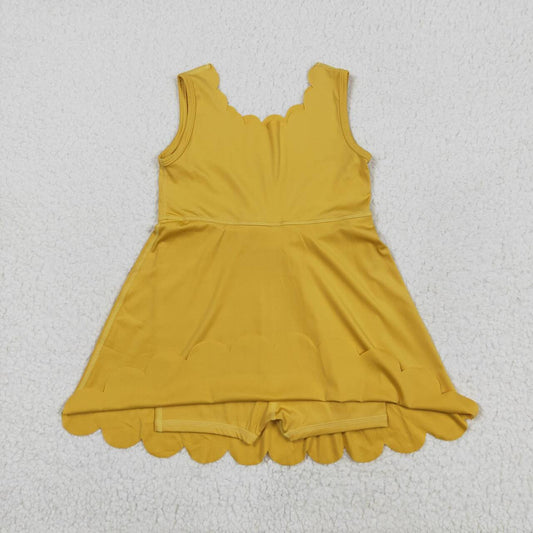 Yellow solid yoga sleeveless print girl dress