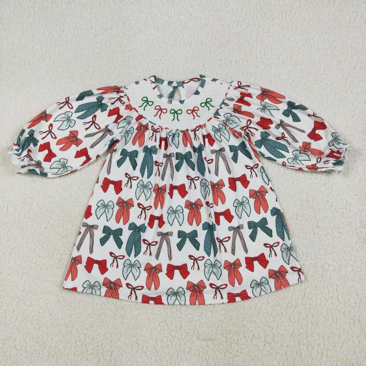 Christmas bow Smock Girls DressGLD1028