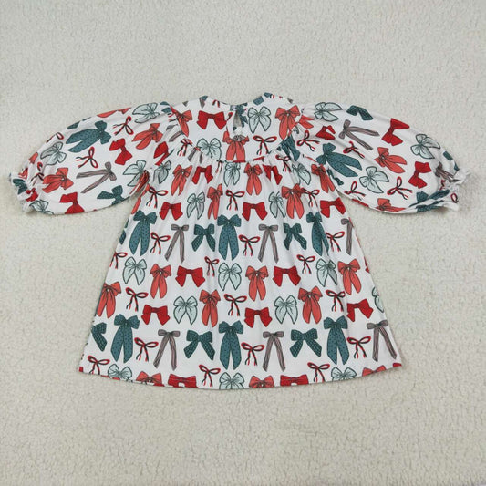 Christmas bow Smock Girls DressGLD1028