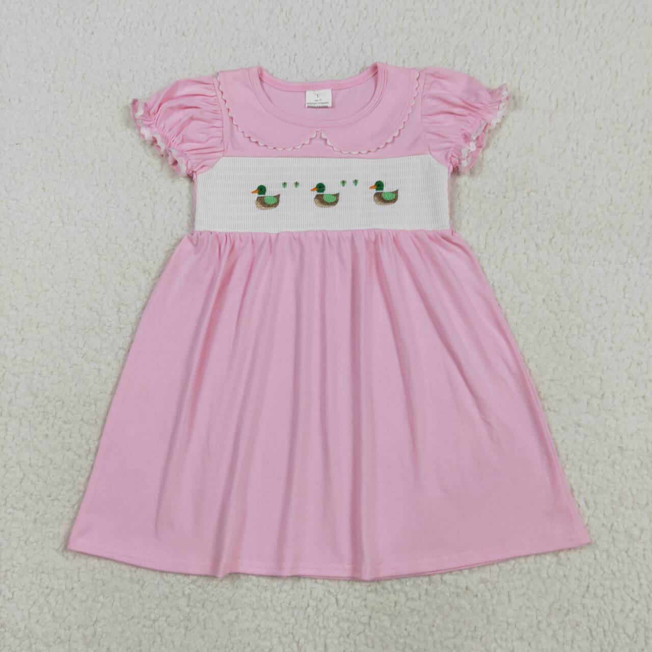 Pink embroidered duck Girls Dress GSD2642