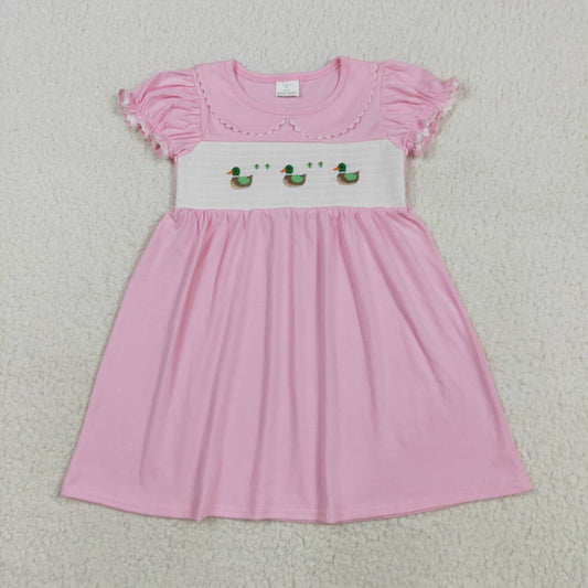 Pink embroidered duck Girls Dress GSD2642