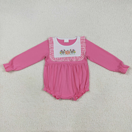 Thanksgiving Pink Turkey Long Sleeve Girls Baby Romper LR2287