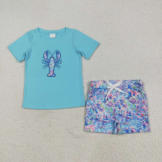Embroidered lobster Blue boy Set BSS01479