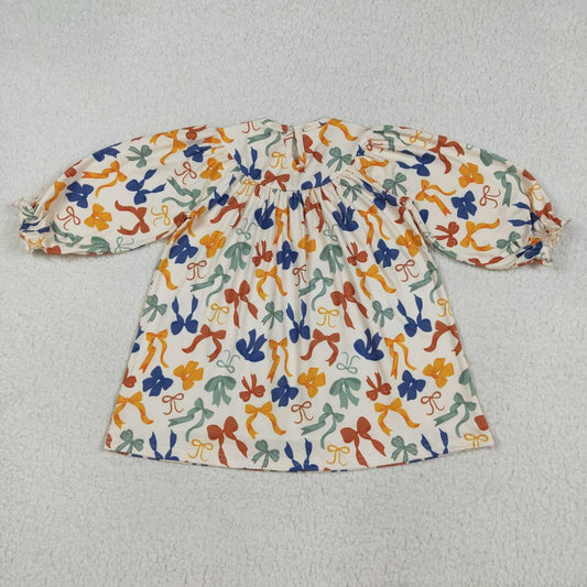 Thanksgiving Thankful bow Smock Girls Dress GLD1086