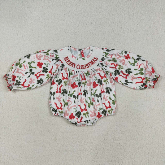 Merry Christmas bow Smock Baby Romper LR2276