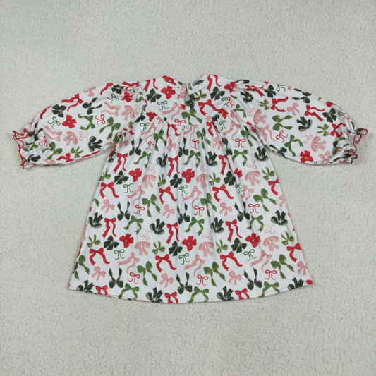 Merry Christmas bow Smock Girls Dress GLD1094