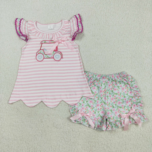 Pink floral golf embroidery print Girls Set GSSO2633