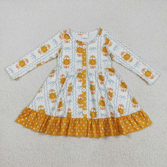 Halloween pumpkin long sleeve Girls Dress GLD1111