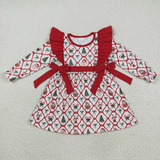 Christmas tree Santa long sleeve Girls dress GLD1158