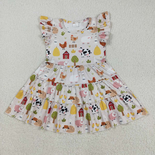 farm animals tier print flutter sleeve dress GSD2595