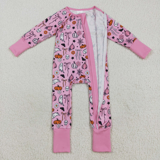 Halloween purple bow Pumpkin long sleeve Baby Romper LR2405