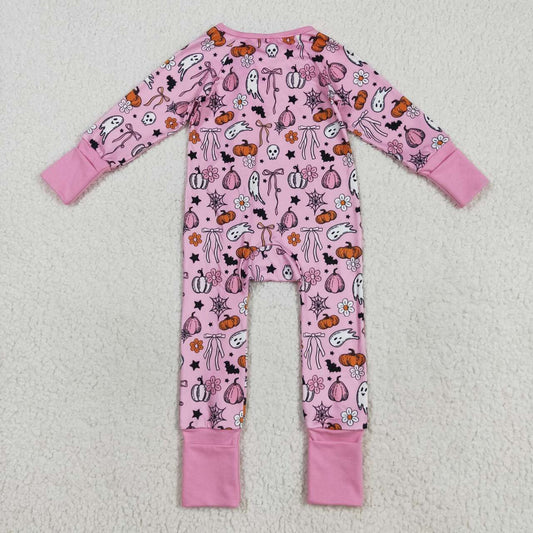 Halloween purple bow Pumpkin long sleeve Baby Romper LR2405