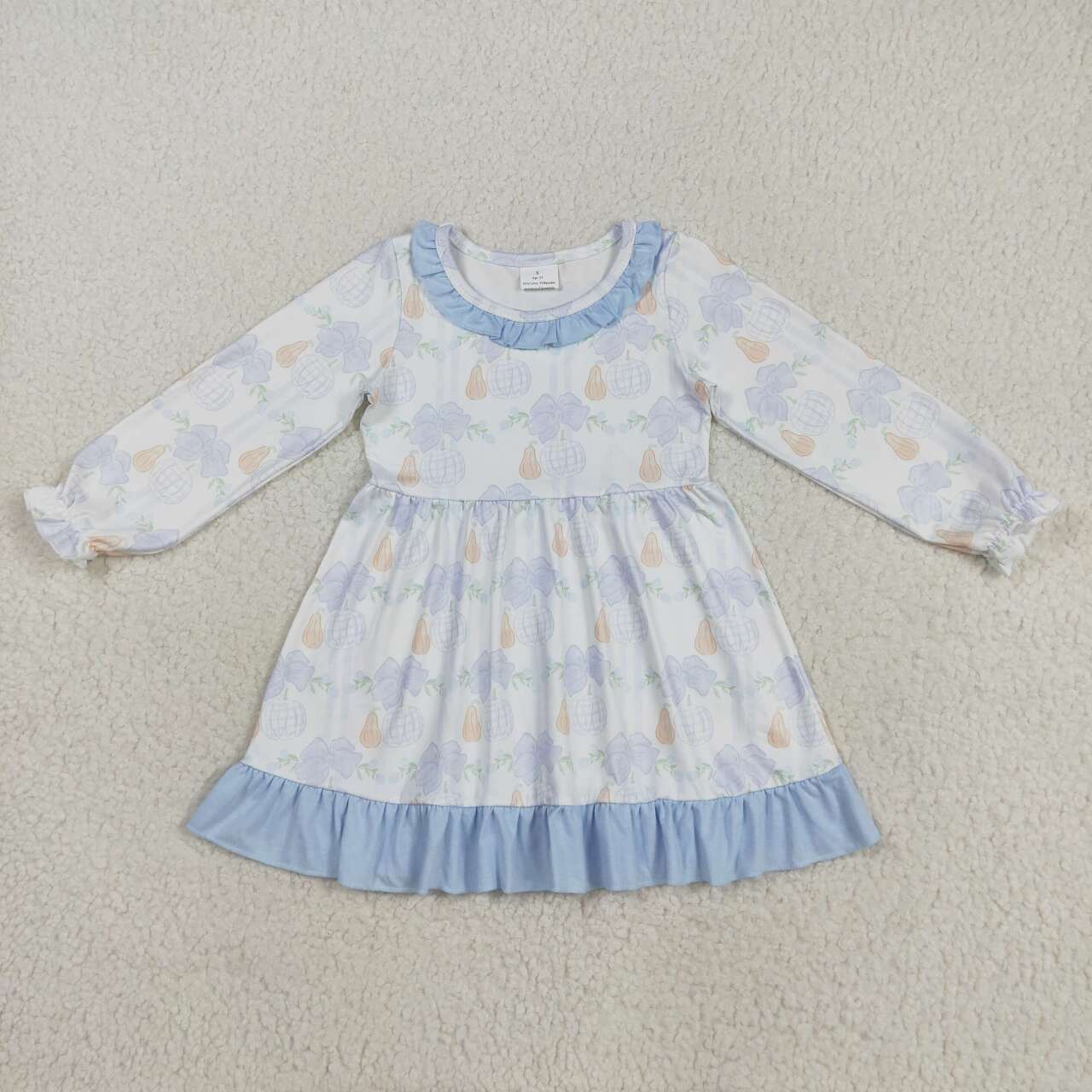Fall pumpkin bow long sleeve Girls dress GLD1129