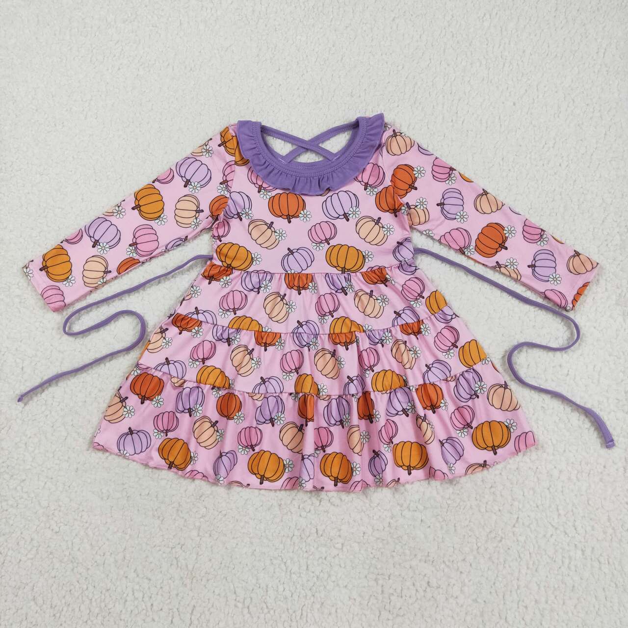 halloween pumpkin purple tier print Long sleeve dress GLD1032