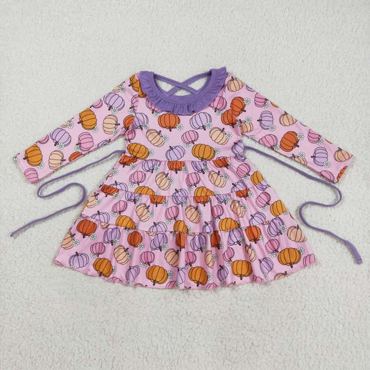 halloween pumpkin purple tier print Long sleeve dress GLD1032