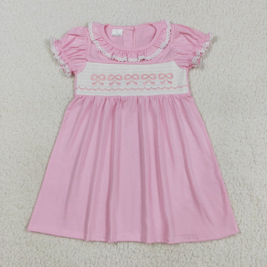 Pink Smock bow embroidery Girls dress GSD2718