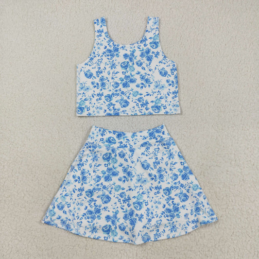 blue floral athletic Girls Skort GSD2787