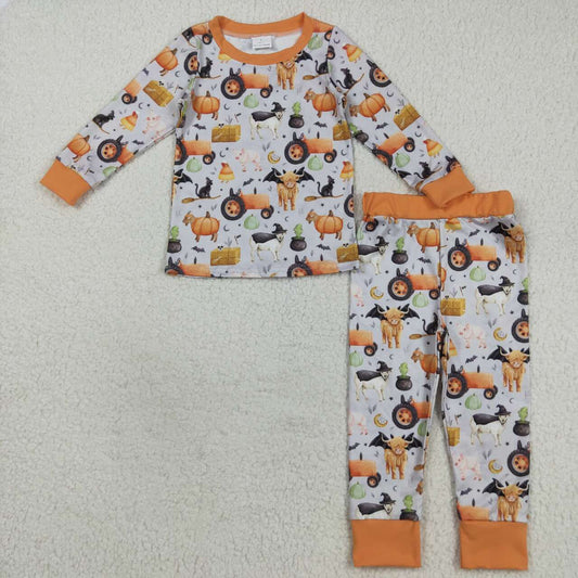 Halloween pumpkin highland cow long sleeve Pajamas BLP1179