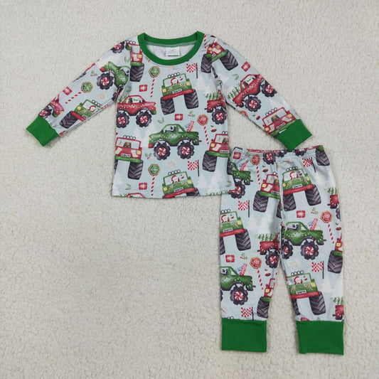 Christmas green car long sleeve Pajamas BLP1087