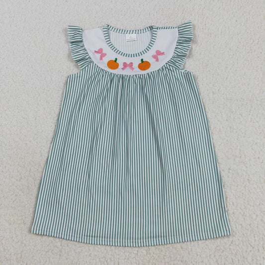 Halloween Green Stripe pumpkin embroidery Girls dress GSD2746