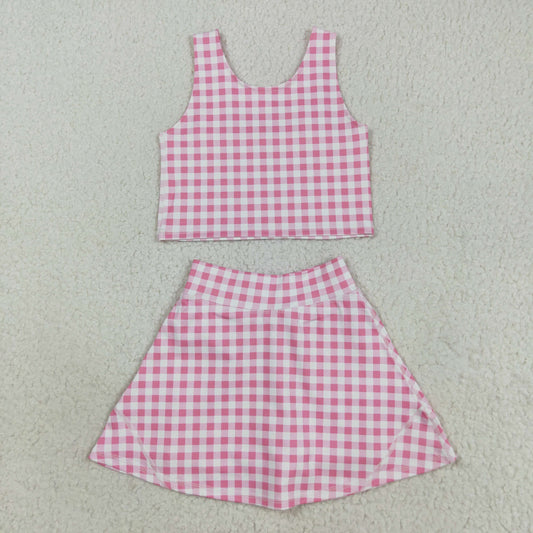 athletic Pink Plaid girls skort set GSD2786