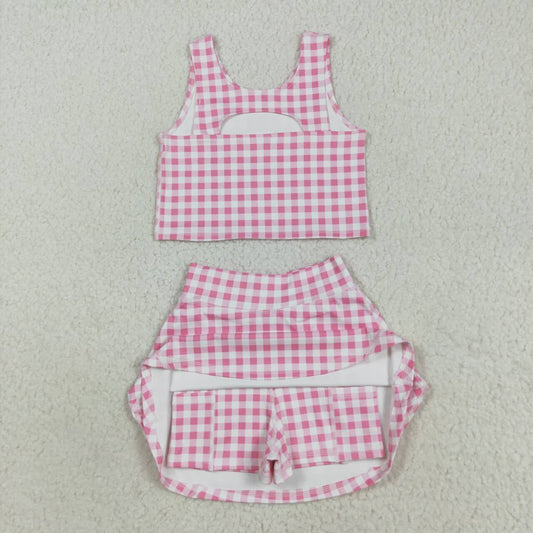 athletic Pink Plaid girls skort set GSD2786