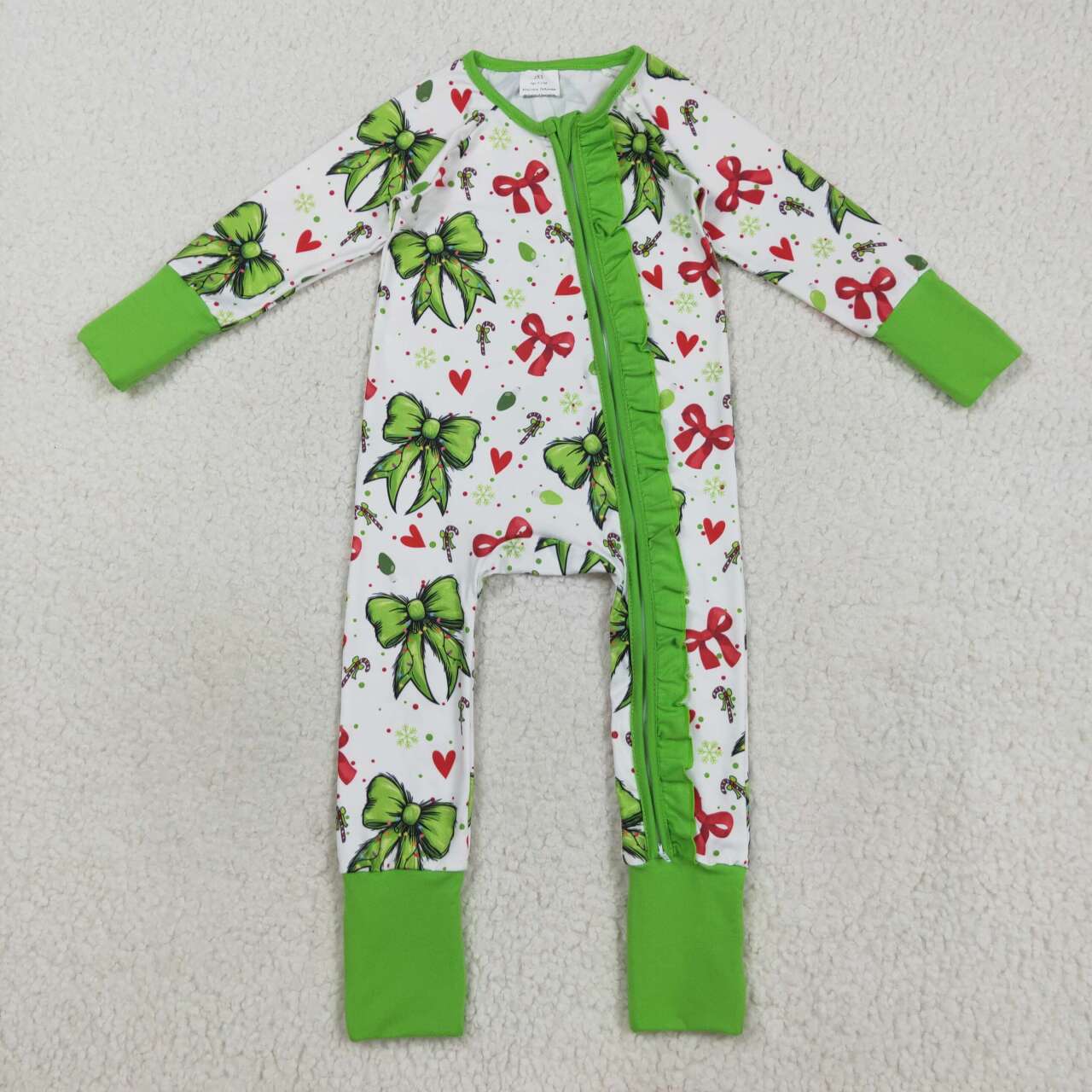 Christmas green Bow long sleeves Baby Romper LR2482