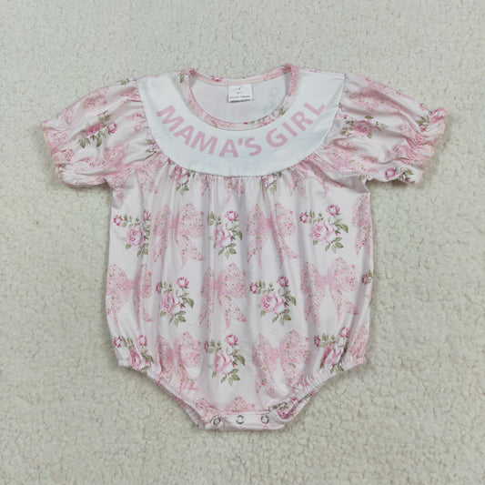 pink flowers MAMA‘s Girls embroidery Baby Romper