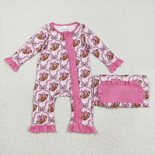 Pink Baseball bow long sleeve Baby Romper LR2361
