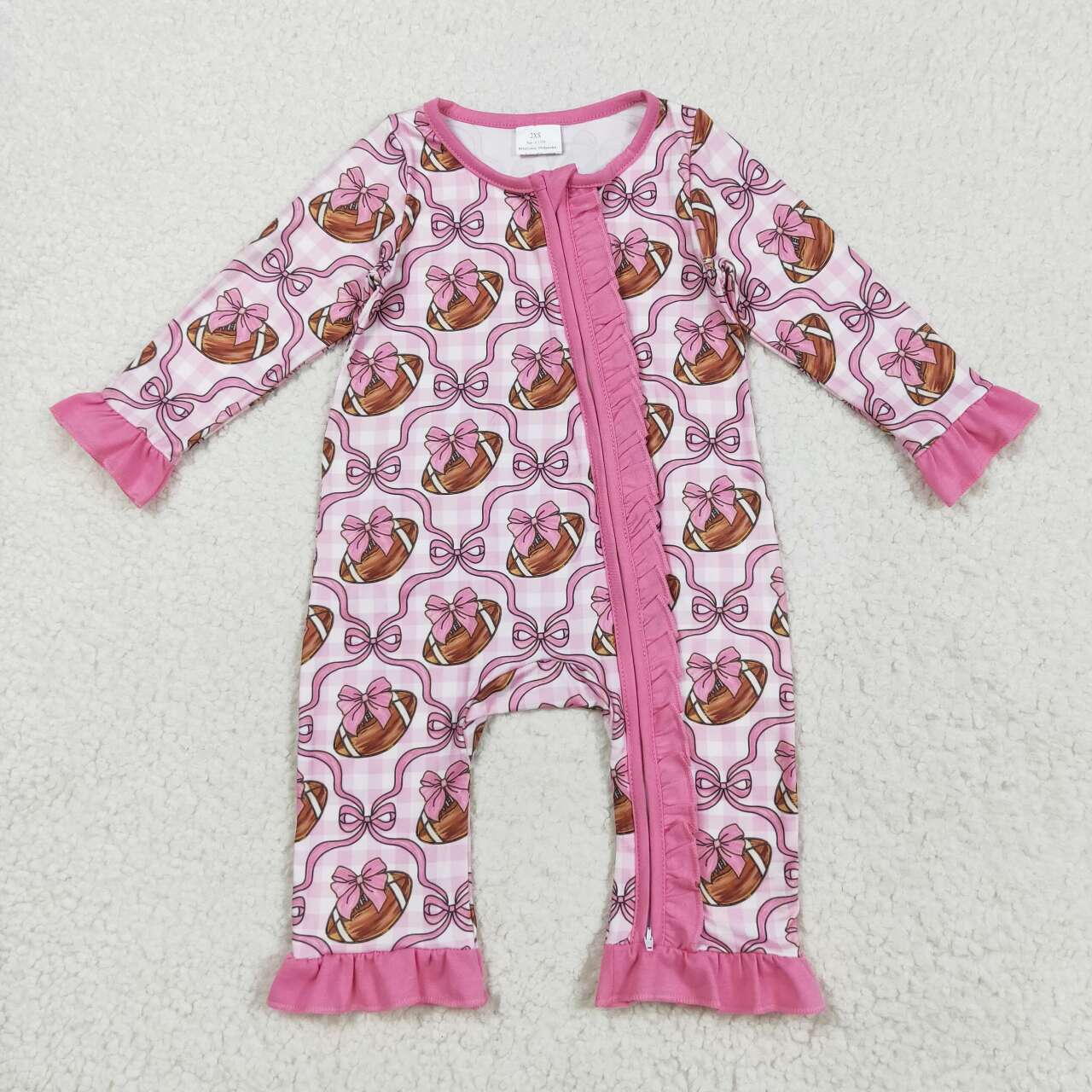 Pink Baseball bow long sleeve Baby Romper LR2361