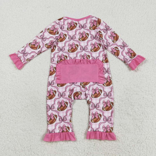 Pink Baseball bow long sleeve Baby Romper LR2361