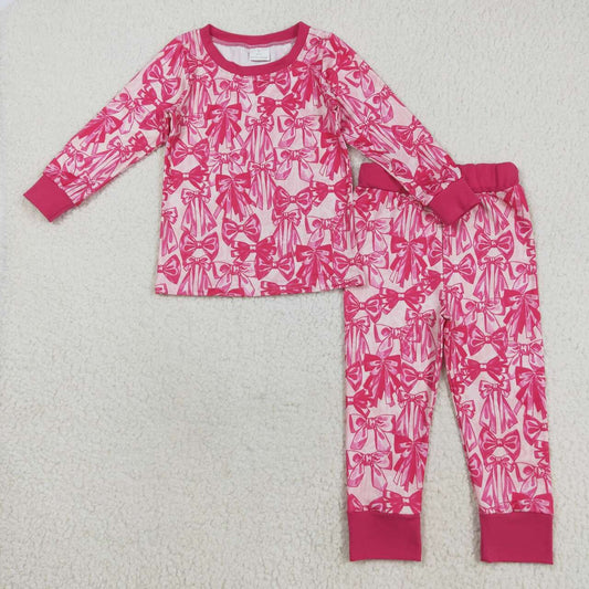 hot pink Bow Cartoon long sleeve Pajamas GLP2539