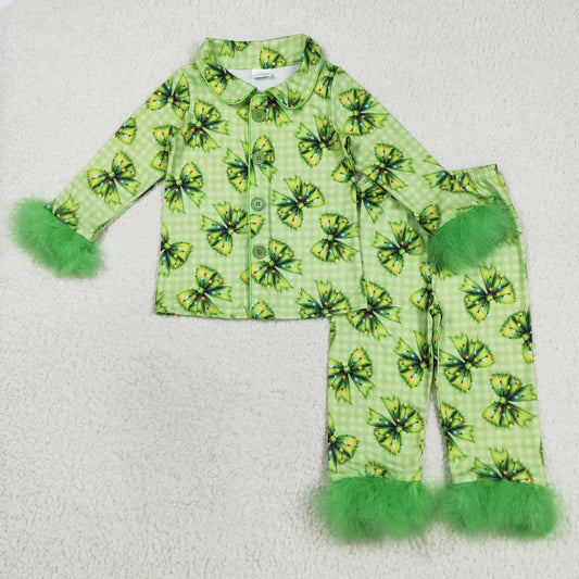 Christmas Green bow print Girls Pajamas GLP2581