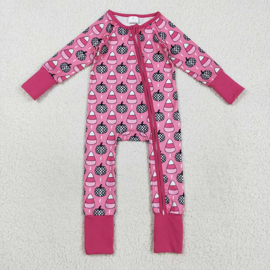 Hot Pink pumpkin long sleeves Baby Romper LR2467