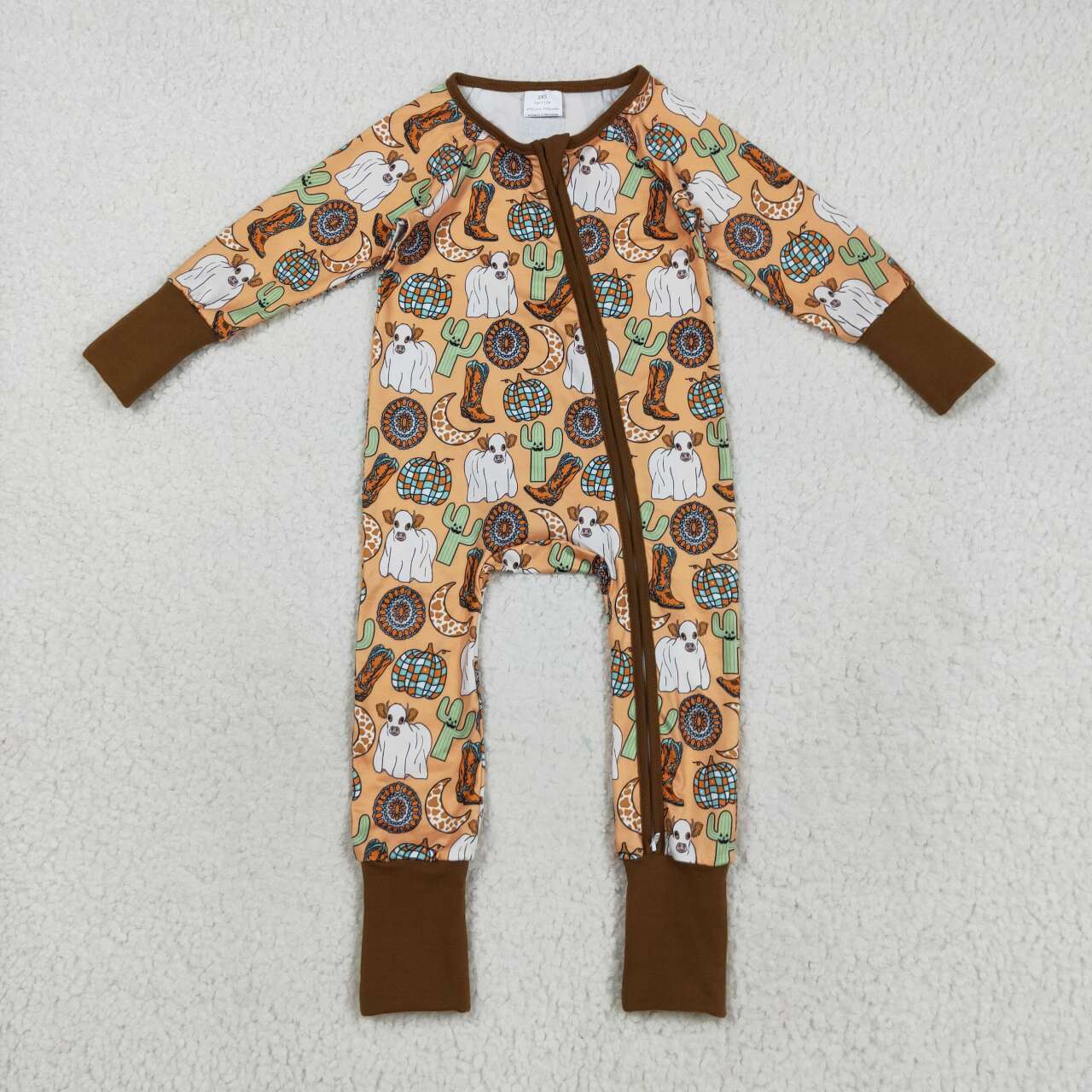 Western Cactus Cow Boots long sleeves Baby Romper LR2463