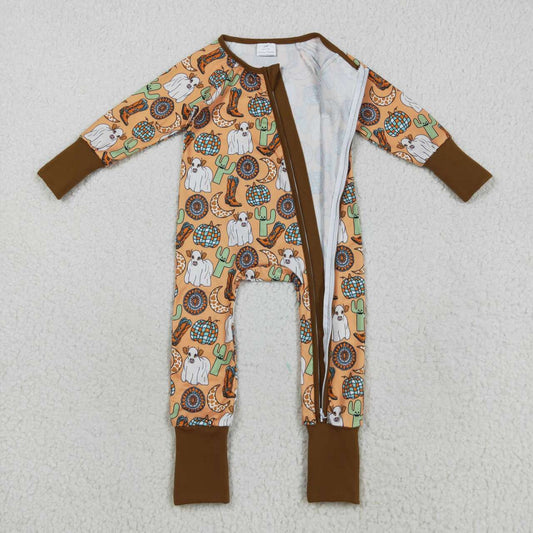 Western Cactus Cow Boots long sleeves Baby Romper LR2463