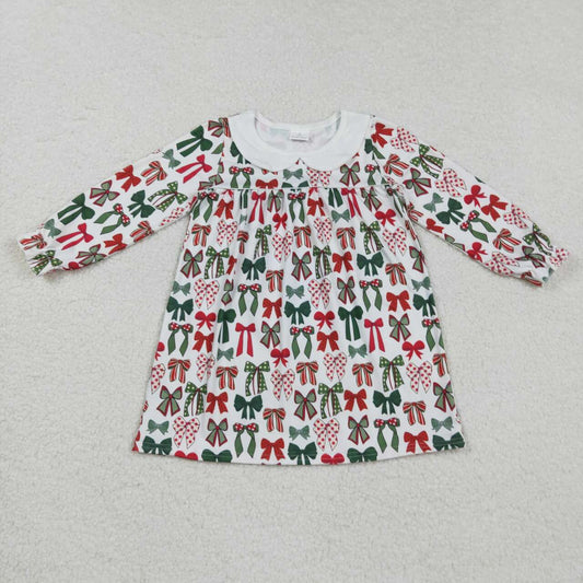 Christmas colorful bow long sleeve Girls dress GLD1237