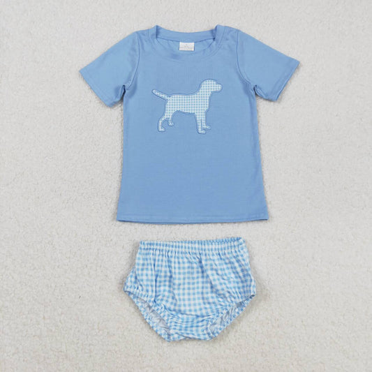 Blue embroidery Dog Boy ‘s bummies outfit GBO0470