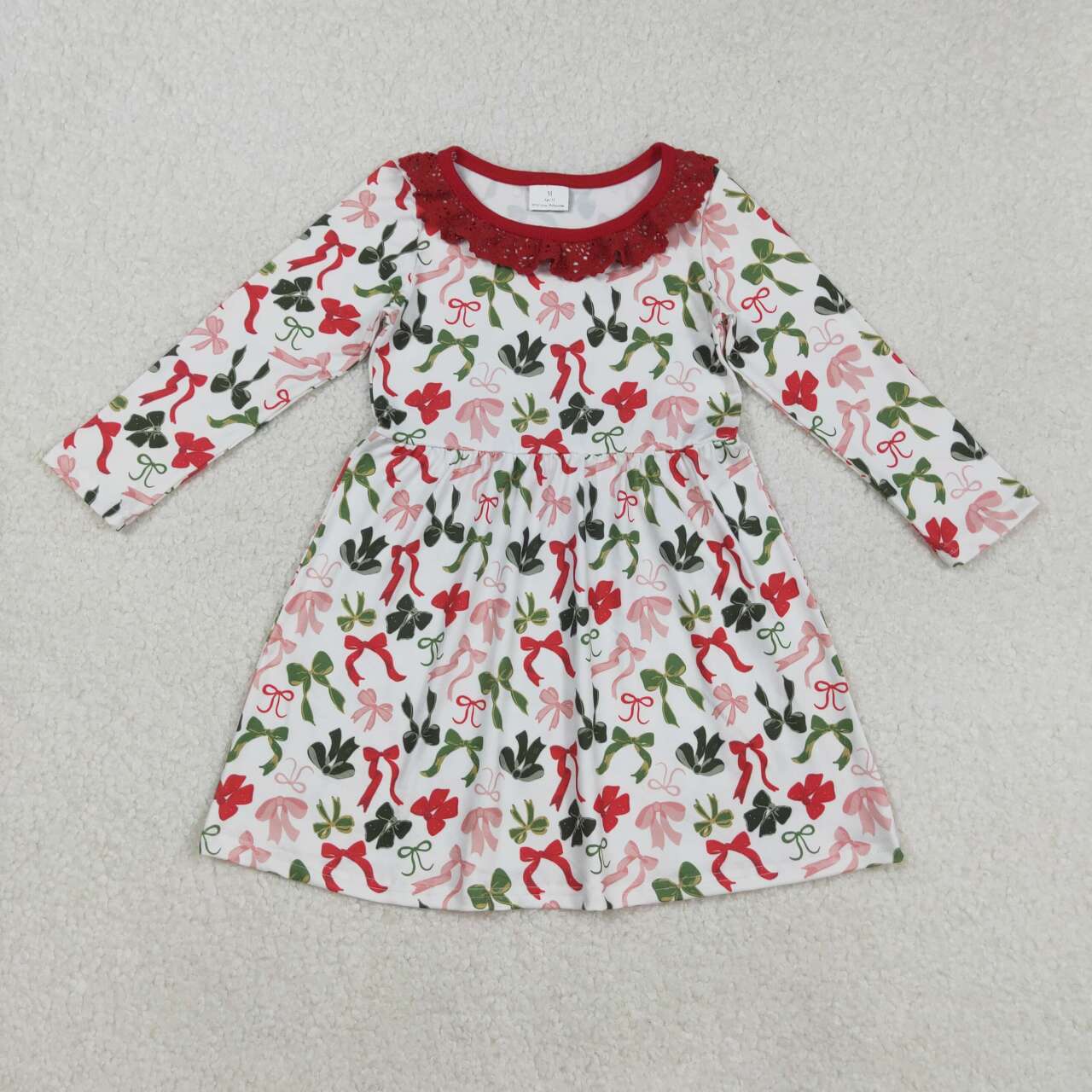 Christmas colorful bow long sleeve Girls dress GLD1036