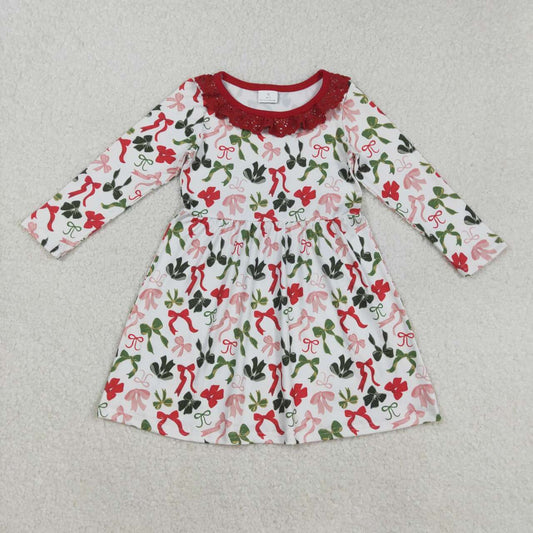 Christmas colorful bow long sleeve Girls dress GLD1036