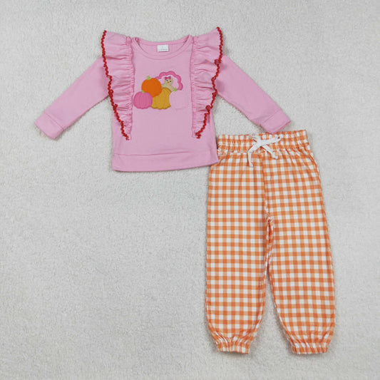 Thanksgiving embroidered turkey Girls Set GLP2442