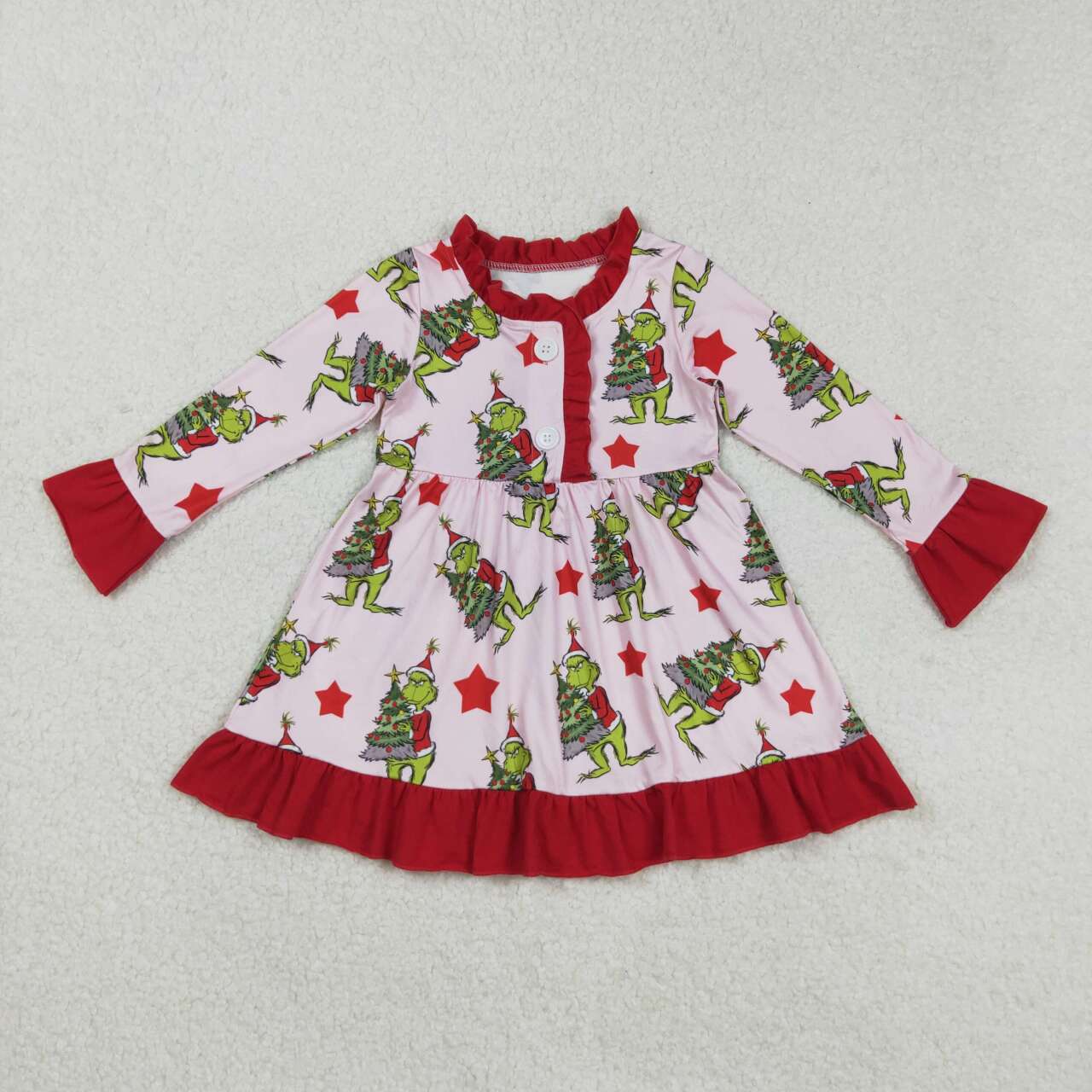 Christmas pink long sleeve Girls dress GLD1236