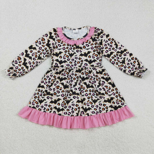 leopard bat long sleeve Girls dress GLD1224