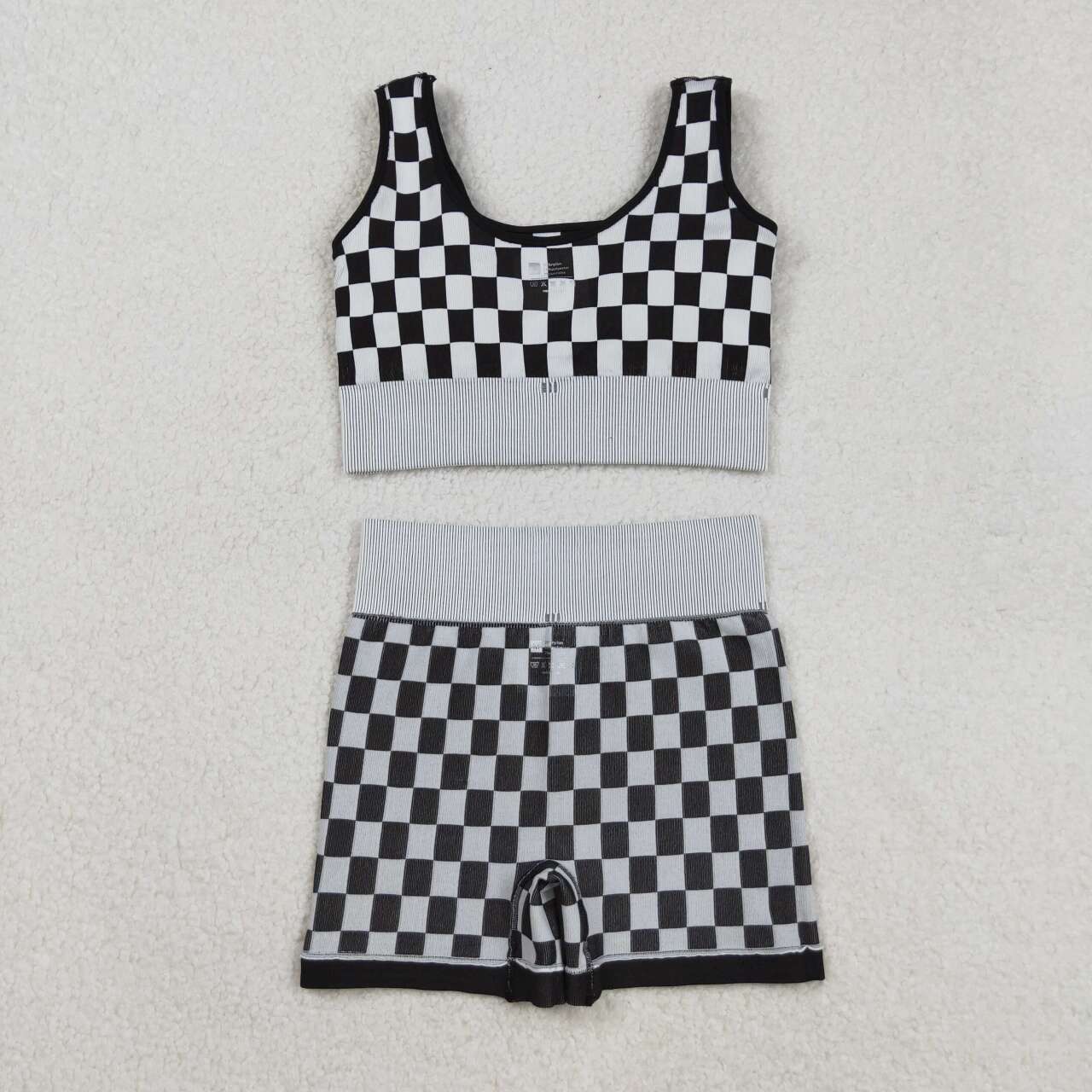 Checkered Black Plaid Sport knit Active Set GSSO2703