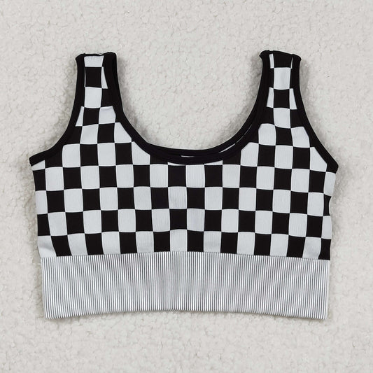 Checkered Black Plaid Sport knit Active Top GT1189