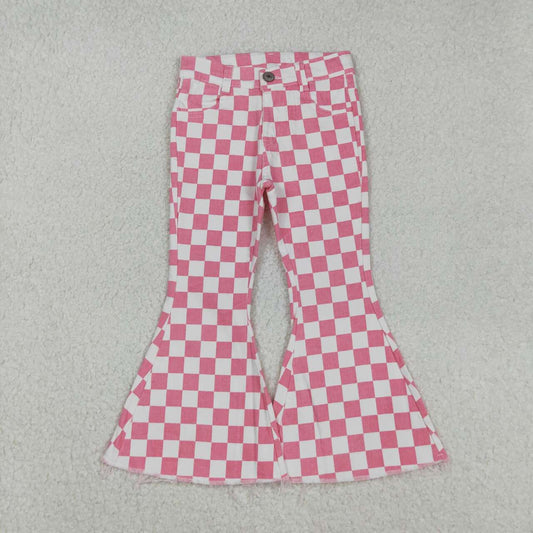 Pink Plaid print Girls Jeans PO348