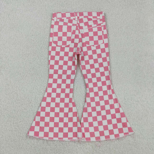 Pink Plaid print Girls Jeans PO348