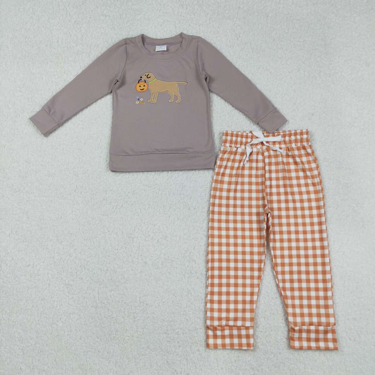 Halloween pumpkin Dog embroidery Print Boy Set